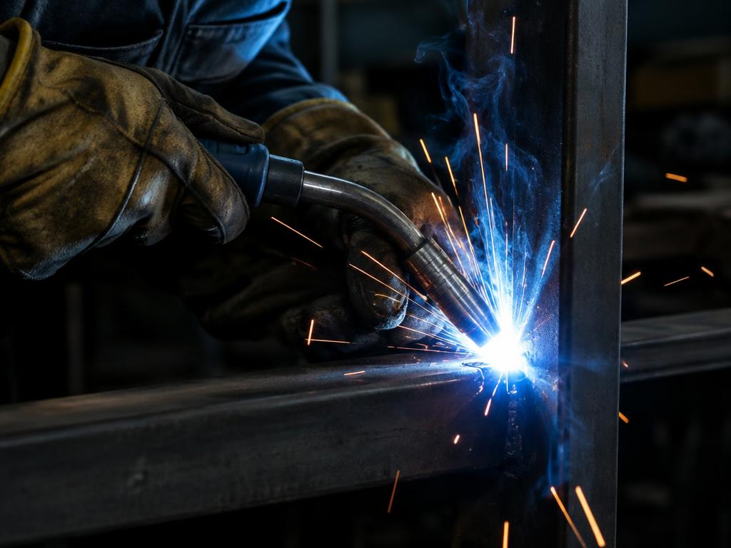 Illustrative close-up of welding in progress on a steel joint