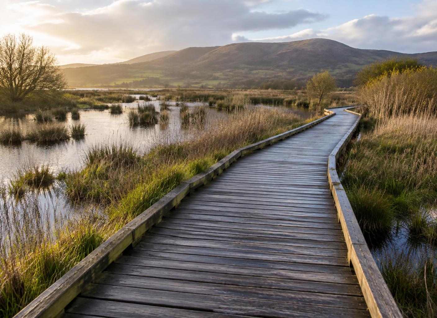 Illustrative timber boardwalk for a UK visitor destination